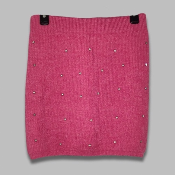 Summer Haus Mini Skirt Rhinestone Embellished Stretch Waistband Knit Pink L NWT - Picture 1 of 2